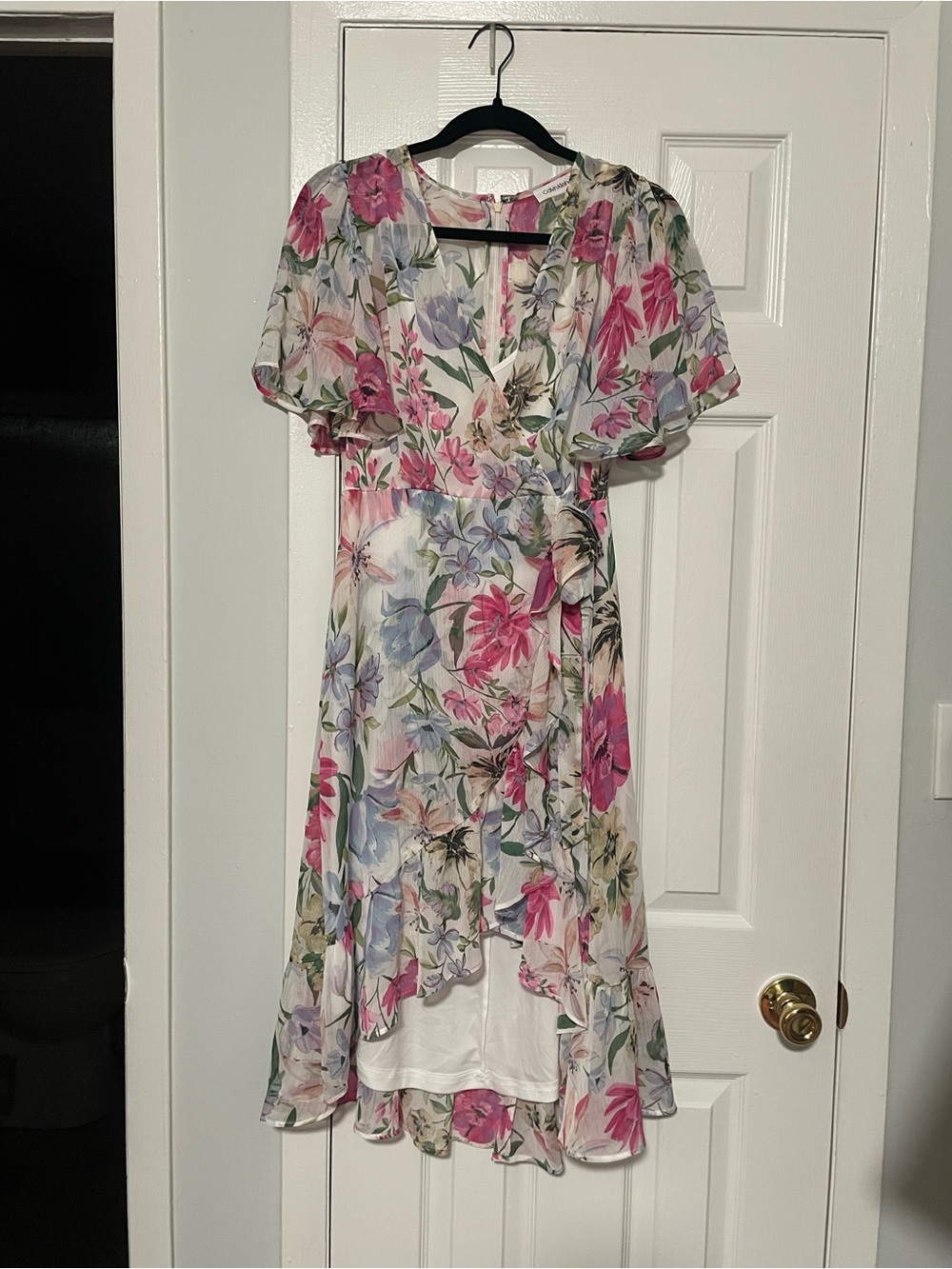 Floral Wrap Midi Dress in Pink & Multi - Women's
